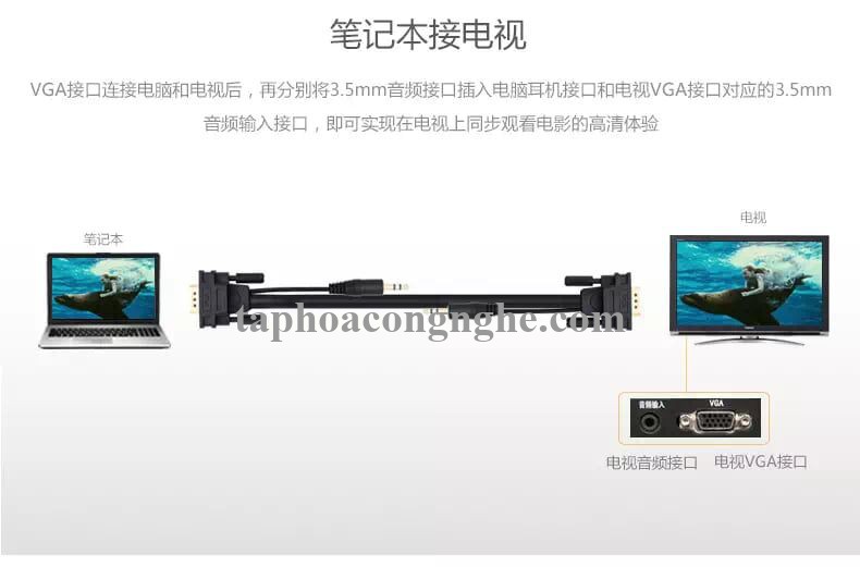 Ugreen 11628 5M màu Đen Cáp tín hiệu VGA hỗ trợ Audio 3.5mm VG102 30011628